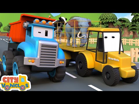 Construction vehicles building New road-Bulldozer, Excavator ,Drill Truck and Dump Trucks for Kid