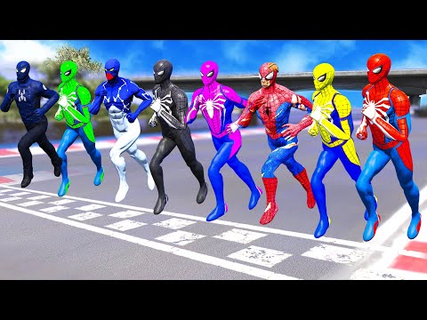 AVENGERS TEAM SPIDERMAN RUNNIG CHALLENGE ON MEGA RAMP ! SUPERHERO Hulk Goku Motorbikes RACE - GTA 5