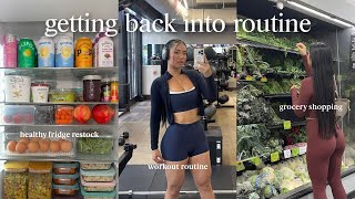 get back into routine with me 🌱 healthy fridge restock, meal prep, and my beauty maintenance routine