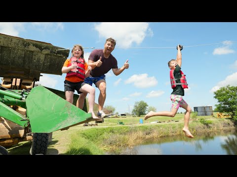 Using Tractors to Zipline into Lake | Tractors for kids