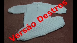 Conjunto Blusa Polo e Calça Canelada em Tricô para Bebês-Versão Destros.