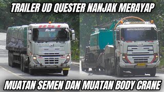 Truk Hino Fuso Isuzu Truk Trailer UD Quester Muatan Semen & Body Crane Meraung Merayap Ditanjakan