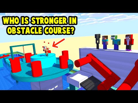 Monsters & Herobrine JJ and Mikey : WHO IS STRONGER in Obstacle Course? - Maizen Minecraft Animation