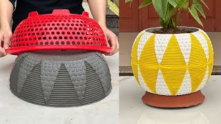 DIY Making Pots With Plastic Basket And Cardboard - Creative From Cement