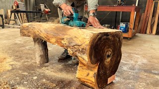 Processing A Tree Stump Into A Small, Pretty Tea Table In The Middle Of The Garden