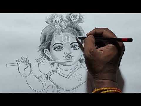 cute bal krishna pencil sketch drawing,how to draw bal krishna sketch,krishna thakur drawing,