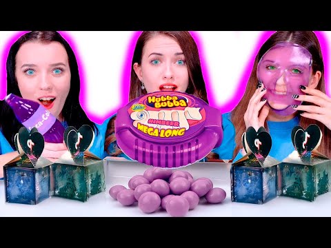 ASMR Eating Only Purple Food Drink Race, Jelly Masks, Snacks #mukbang