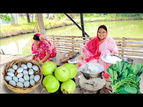 শীতের স্পেশাল  হাঁসের ডিম দিয়ে বেগুন রান্না সাথে লাউ পাতার বড়া আর জমিয়ে খাওয়া দাওয়া || egg cury