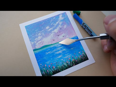 How to draw a seascape easy/Oil pastel techniques