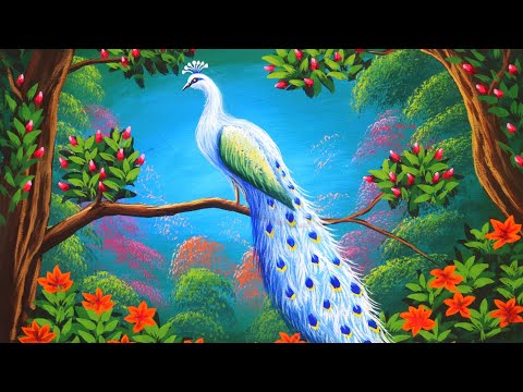 Painting of a White Peacock in a beautiful nature | painting 540