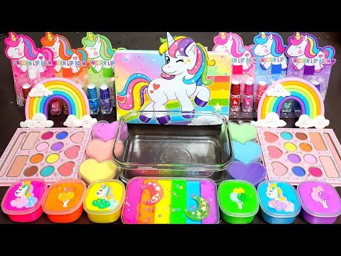 ASMR UNICORN RAINBOW Slime Mixing Makeup,Parts, Glitter Into Slime!#ASMR#satisfying#slime