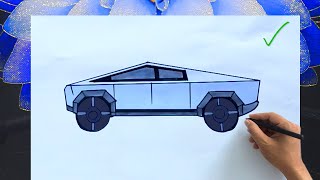 How to Draw a Tesla Cybertruck Easy Step by Step 🚙