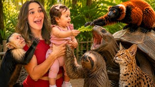 MY BABY FEEDS ALL MY ANIMALS for the FIRST TIME!