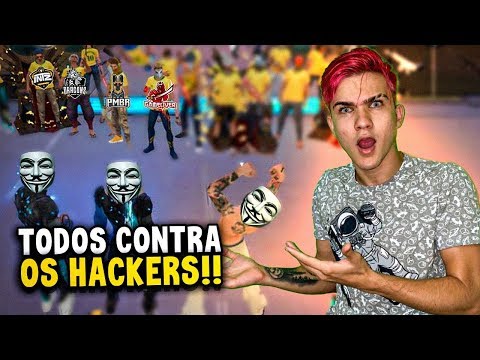 50 PROPLAYERS VS 4 PIORES HACKERS DO FREE FIRE!! A BATALHA DO ANO.
