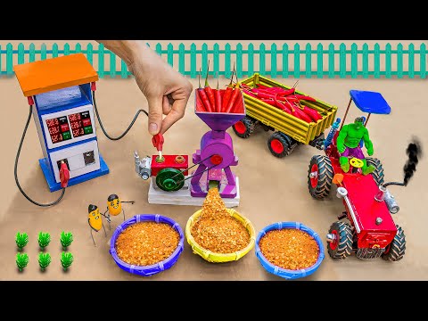 diy tractor mini petrol pump for diesel engine chili powder grinder | how to make tractor