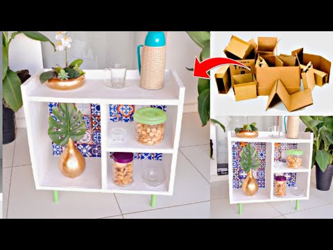 FAÇA VOCÊ MESMO NICHO DE PAPELÃO PARA CANTINHO DO CAFÉ | COMO FAZER MÓVEIS DECORATIVOS DE PAPELÃO