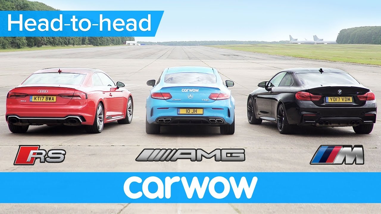 New Audi RS5 v BMW M4 v Mercedes-AMG C63S Drag and Rolling Race