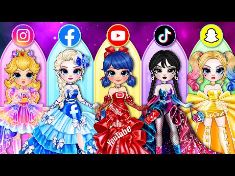 Elsa, Wednesday & LadyBug Get Prom Dress Social Media Trend | DIY Paper Dolls Fashion