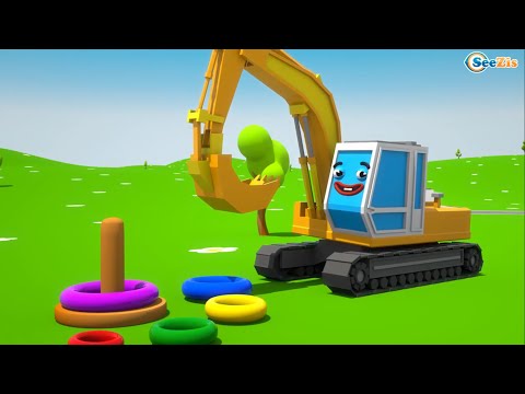 🎠 Build the Color Pyramid! | Excavator and Friends Learn Colors 🚜🌈🟢