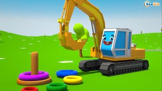 🎠 Build the Color Pyramid! | Excavator and Friends Learn Colors 🚜🌈🟢