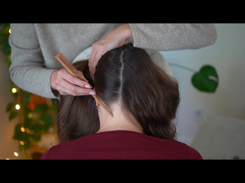 ASMR Nape/Neck Attention, Hair Parting & Brushing on Katie (Whisper)