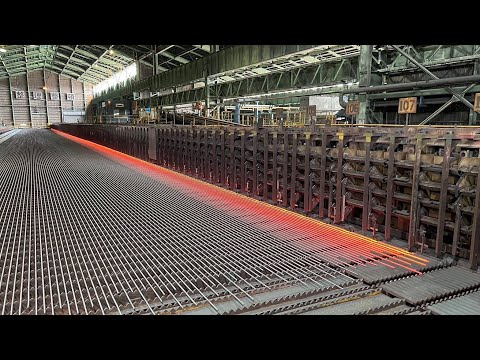 鉄筋を大量生産するプロセス。素晴らしい日本の鉄筋製造工場。今まで見たことないものづくりの工程