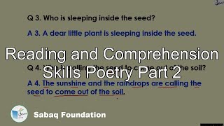 Reading and Comprehension Skills Poetry Part 2