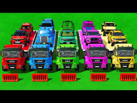 TRANSPORTING POLICE CARS, DACIA, DODGE, RENAULT, FIRE DEPARTMENT WITH MAN TRUCKS - FS22