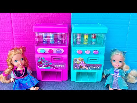 Elsa and Anna toddlers get drinks from the vending machine