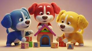 Three Puppy Blue Red Yellow Build a House | Puppy Smart and lovely
