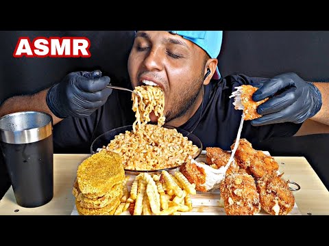 ASMR COMIDA FRANGO FRITO, MACARRÃO COM QUEIJO, STEAK E BATATA FRITA (MUKBANG) SONS DE MASTIGAÇÃO