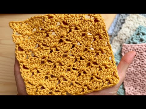 PUNTO TEJIDO A #CROCHET MUY FÁCIL Y BONITO -- PUNTO  ABANICO --BRENNY'S CROCHET