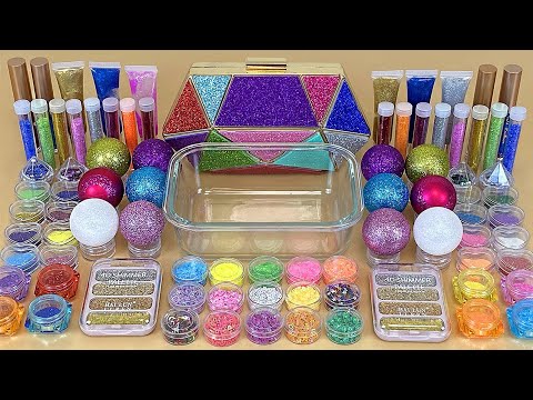 GLLITTER SLIME 🌈 Mixing makeup and glitter into Clear Slime. ASMR Satisfying Slime Video.