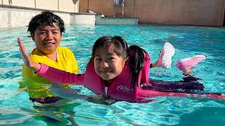 Eric Teaches Lily and Alexa to Swim for Pool Challenge