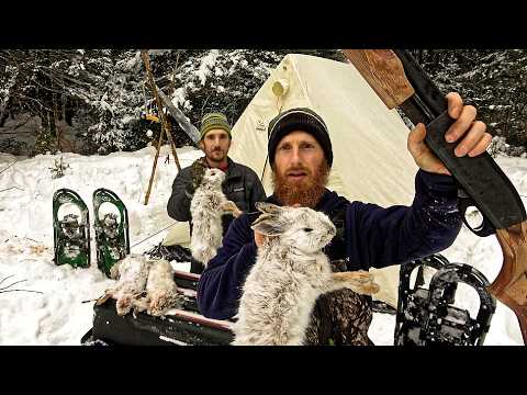 3-Days Survival Camping in Canada, Eating Only Wild Food - Winter Hot Tent Camping, Snaring!