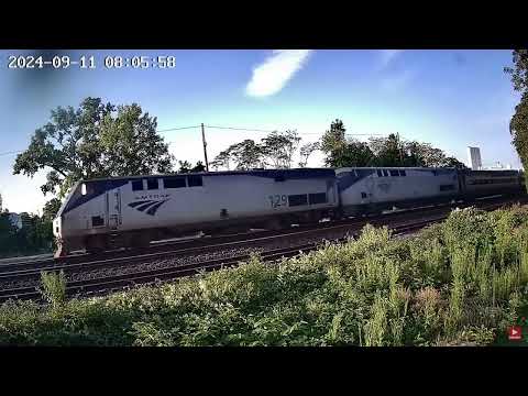 CSX and NS Trains Meet! Amtrak 48 LSL Speeds By! Giant 200 Car CSX Train! Train Goes Fast at Curve!