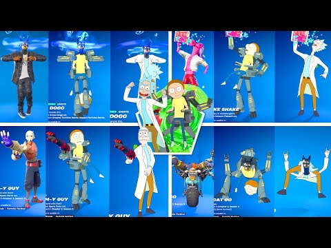 Morty vs Rick Sanchez Fortnite doing all Built-In Emotes and Funny Dances シ