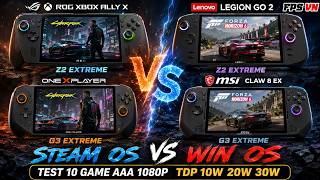 Rog Xbox Ally X & Lenovo Legion Go 2 & OneXPlayer 3 & MSI Claw 8 EX Test 10 Game TDP 10W 20W 30W