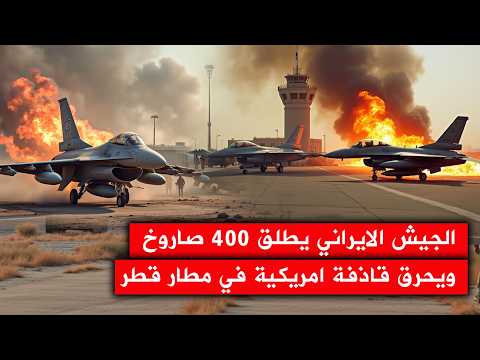 صواريخ ايرانية ضخمة تحرق قاذفة امريكية ضخمة في قطر ، واحتراق 300 طن من النفط