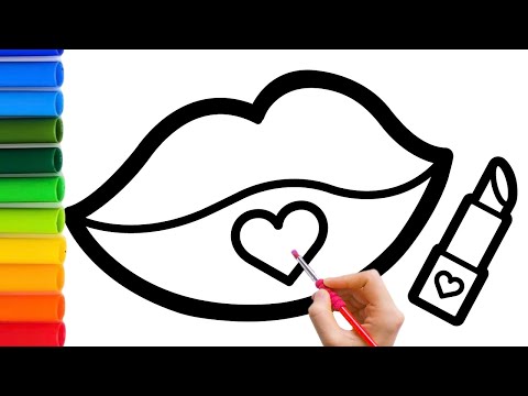 How to draw lips and lipstick for children | Painting, Coloring for kids and toddlers.