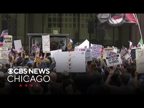YouTube video thumbnail: Peaceful "No Kings" Protest Held at Daley Plaza, Trump Tower