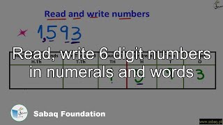 Read, write 6 digit numbers in numerals and words