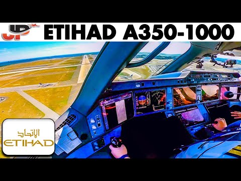 Etihad A350-1000 landing at super busy New York JFK Airport