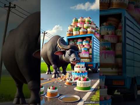 Grandma's hungry buffalo went to the city and started eating lots of cake and burgers
