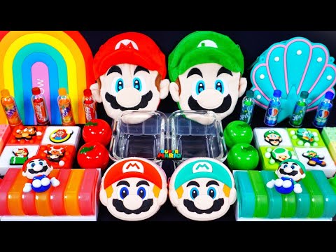 "Mario VS Luigi" Slime. Mixing Makeup into clear slime! 🌈ASMR🌈 #satisfying #슬라임 #supermario (501)