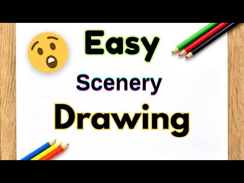 Scenery Drawing / How to Draw Beautiful Landscape Scenery Drawing / Village Scenery Drawing / Chitra