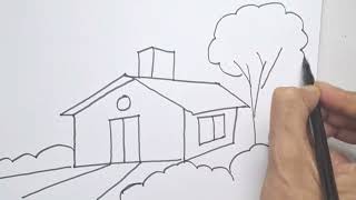 How to draw a landscape scenery of house easy for beginners step by step pencil drawing #drawing