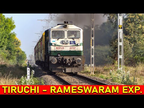 Green STRIPED WDP 4D smokes and speeds | TIRUCHI - RAMESWARAM Express | Indian Railways