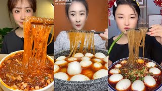 ASMR 辣面和鸡蛋 EATING GLASS NOODLE AND SOFT BOIL EGGS 매운 한국식 국수