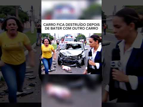 Carro fica destruído depois de bater em outro carro